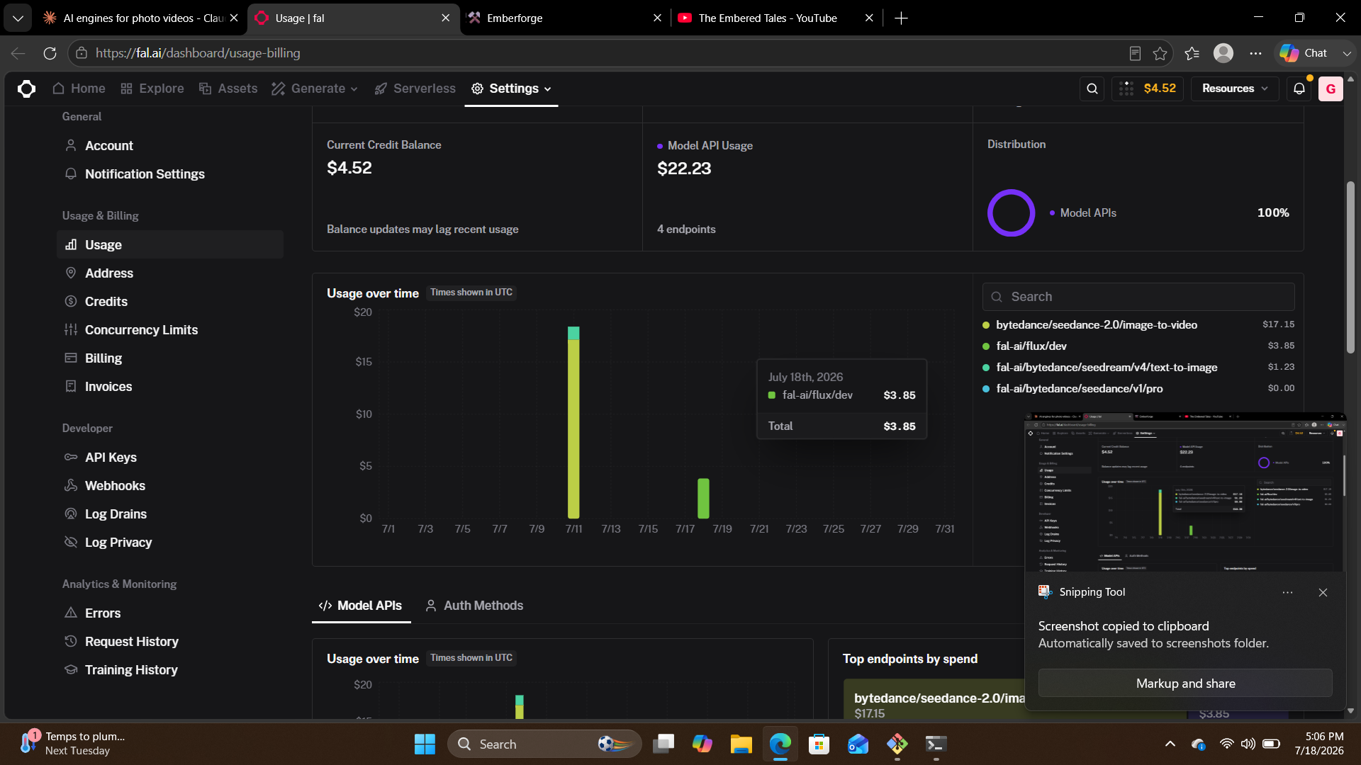 fal.ai usage: $3.85 for nine videos